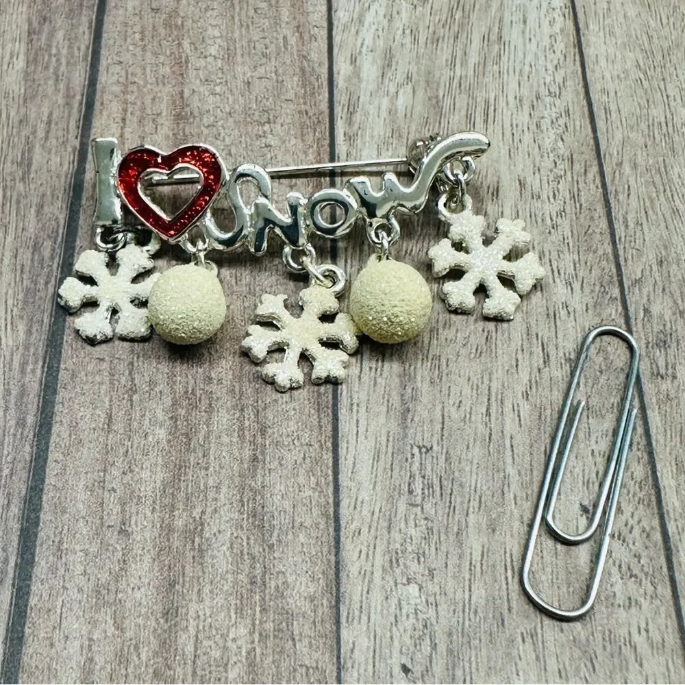 I Love Snow‎ Silver Red White Enamel Charm Brooch B5